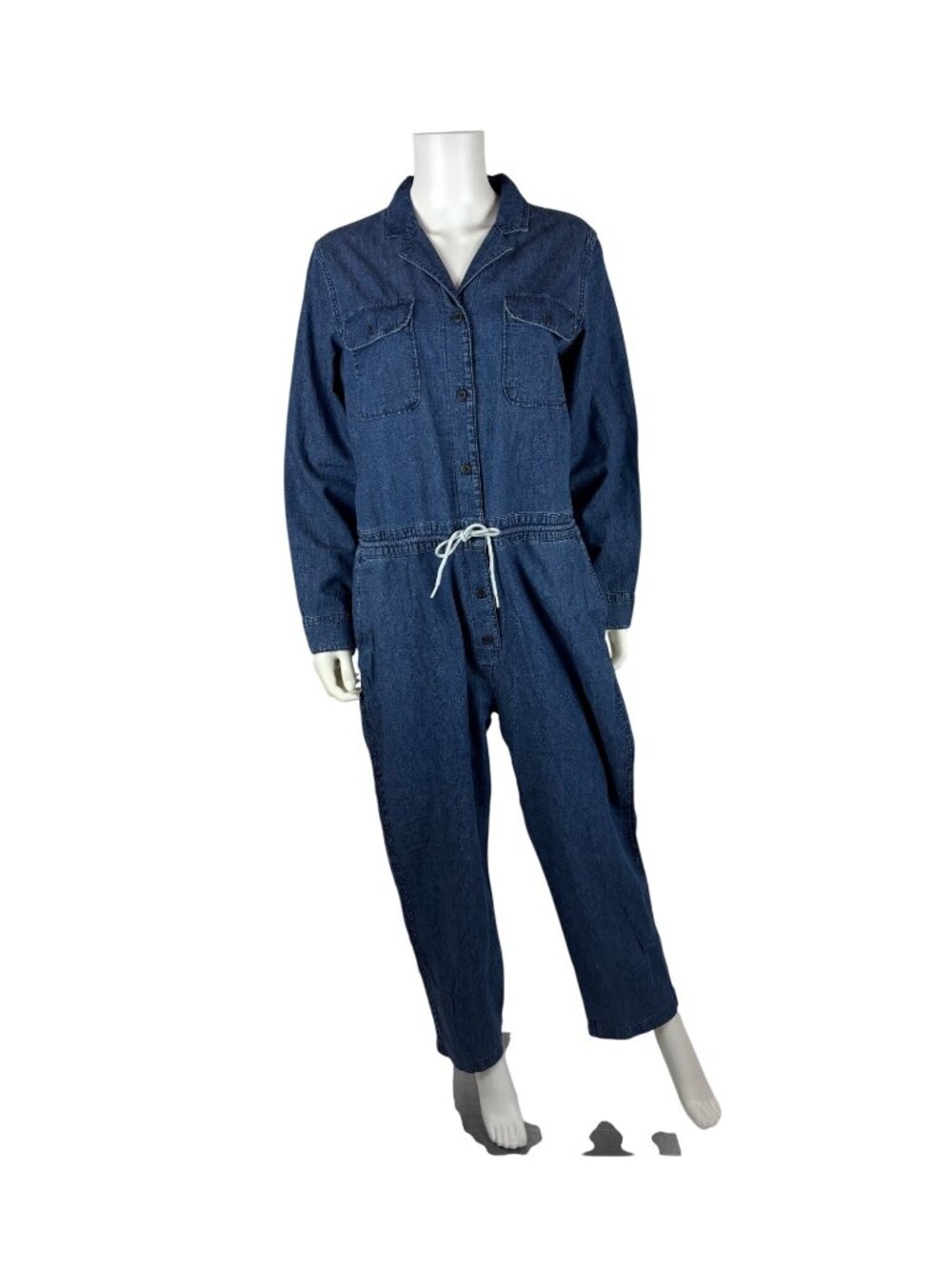 Dockers Denim Jumpsuit Womens Large Blue Cotton Hemp Long Sleeve Utility